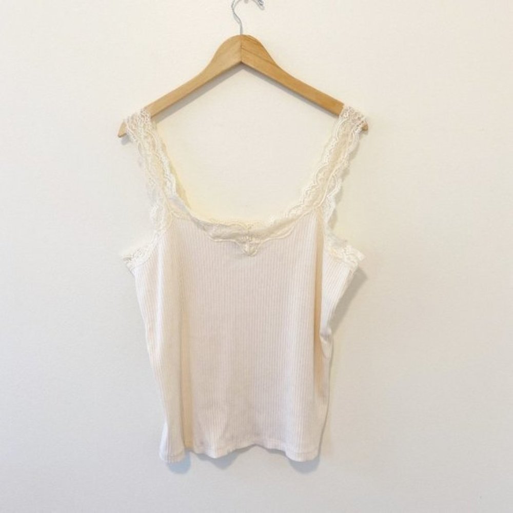 J. Crew Cream Lace Trim Ribbed Tank Size XXL